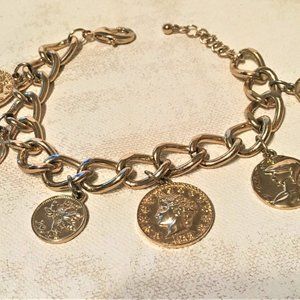 Coin Charm Bracelet, Goldtone NOS